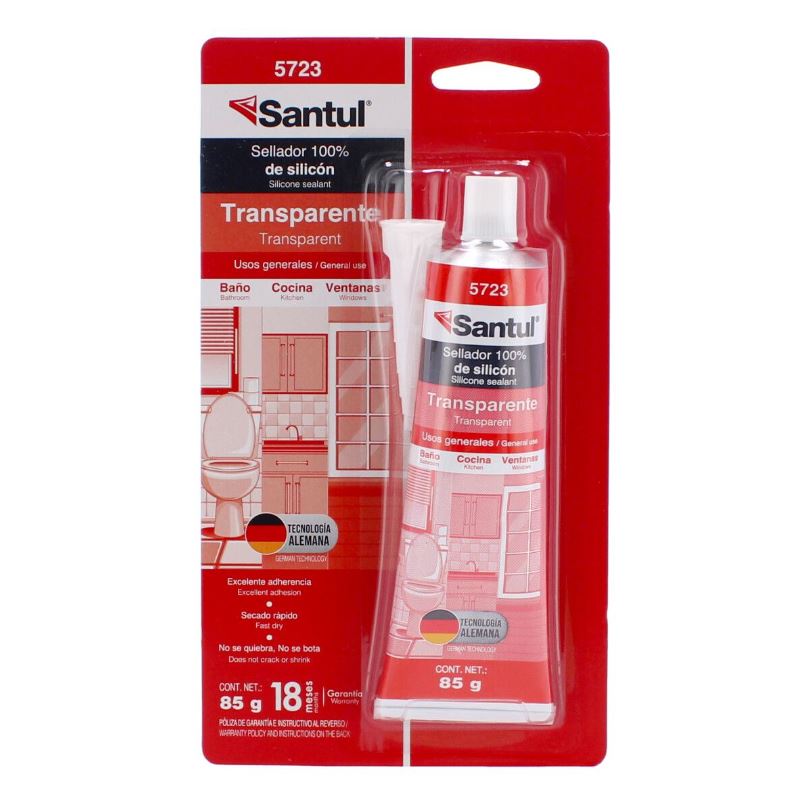 Sellador de silicón Usos Generales transparente 85 g 5723 Santul