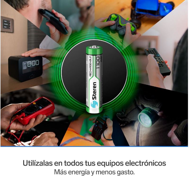 Paquete de 4 pilas recargables de alta capacidad "AAA" NiMH 1100 mAh BAT-1100 Steren