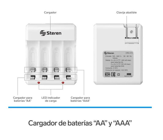 Cargador de pilas "AA y AAA". Incluye 4 pilas AA CRG-015 Steren