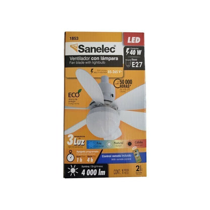 Lampara Con Ventilador 40w Con Lampara Control Remoto Sanelec 1853