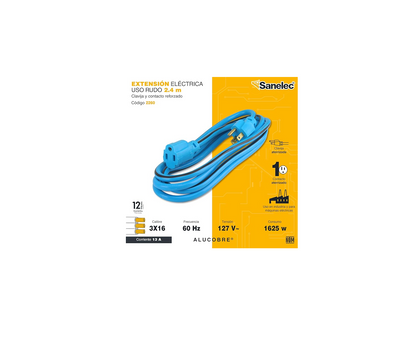 Extensión Uso Rudo Reforzada 3x16 Awg 2m Sanelec 2260