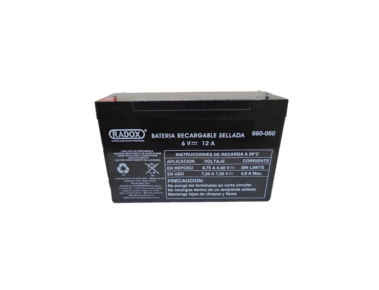 Bateria Recargable Sellada 6V 12A Radox 660-060