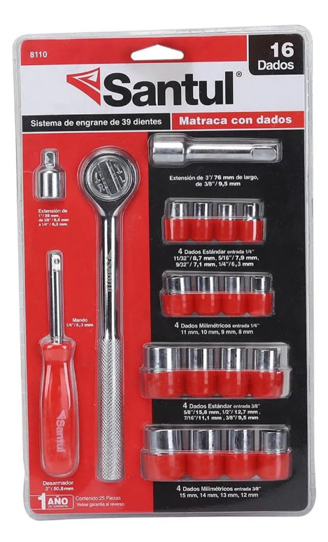 Juego Matraca Con 16 Dados Estandar Y Milimetricos Santul 8110
