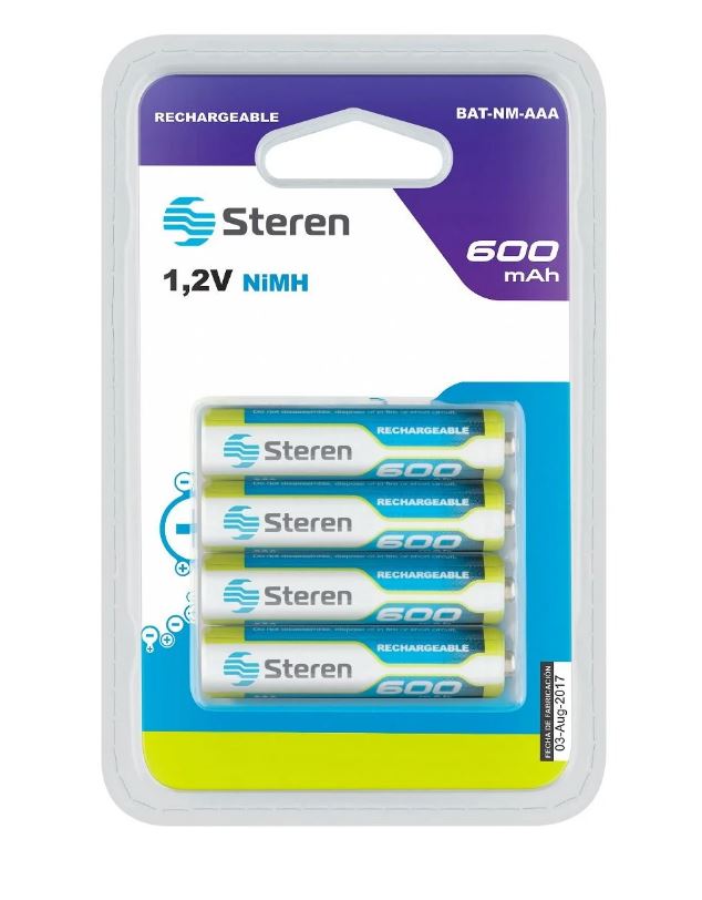 Paquete de 4 pilas recargables "AAA" NiMH 600 mAh BAT-600 Steren
