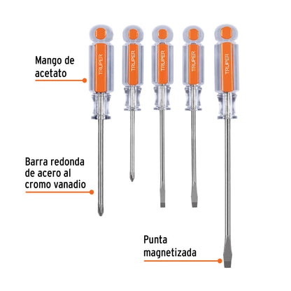Juego Desarmadores 5 Pz Acetato Truper DTJ-5