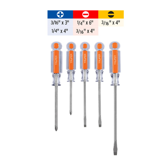 Juego Desarmadores 5 Pz Acetato Truper DTJ-5