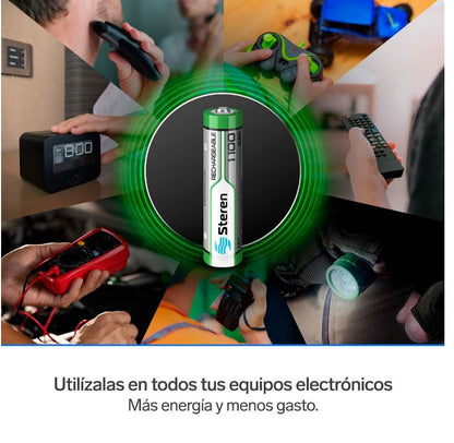 Paquete de 4 pilas recargables de alta capacidad "AAA" NiMH 1100 mAh BAT-1100 Steren