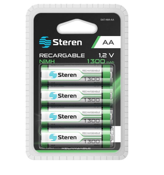Paquete de 4 pilas recargables "AA" NiMH 1300 mAh BAT-1300 Steren