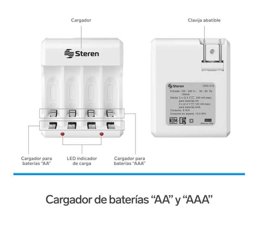 Cargador de pilas "AA y AAA". Incluye 4 pilas AA CRG-015 Steren